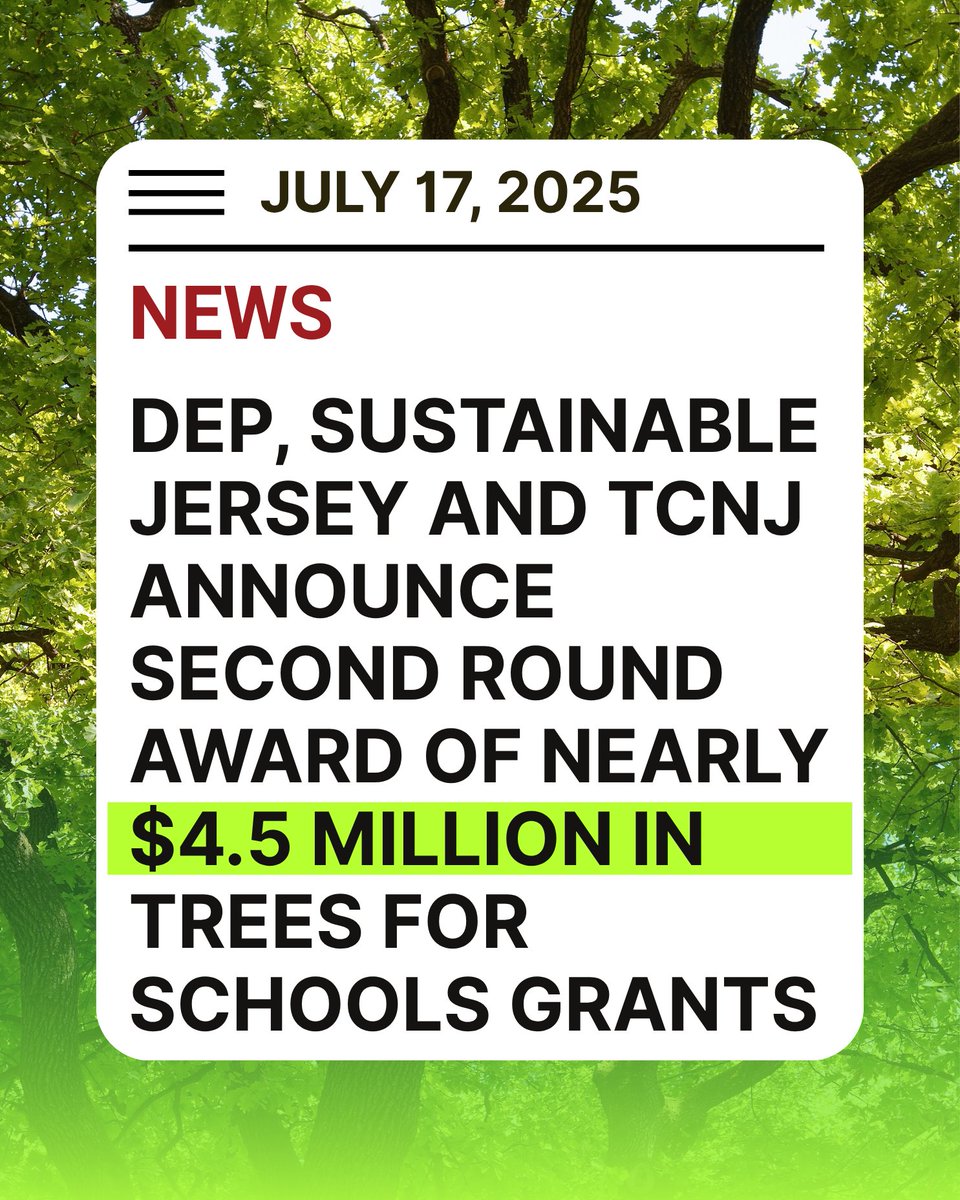 SJ_Schools's tweet image. NEWS: DEP, Sustainable Jersey, and TCNJ announce second round award of nearly $4.5 million in Trees for Schools Grants
See if your school, college or university was awarded a Trees for Schools Grant: dep.nj.gov/newsrel/25_003…
bit.ly/News_TreesforS…