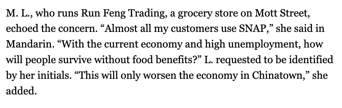 clarissaleon's tweet image. The Big Beautiful Bill is pretty ugly for Chinatown businesses who say cuts to SNAP will hurt their sales. One food store vendor said ALMOST ALL of her customers use SNAP.
documentedny.com/2025/07/17/sna…