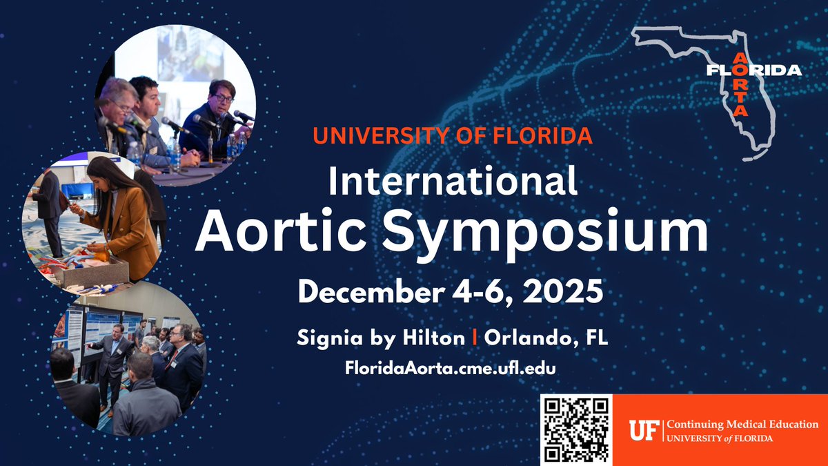 UFMedicine's tweet image. Registration is open now for the 2025 @UF International Aortic Symposium! Sign up today at floridaaorta.cme.ufl.edu/register/ and join us December 4-6 at Signia by Hilton Orlando Bonnet Creek.