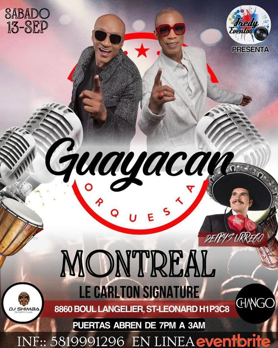 🇨🇦 ¡Montreal, prepárate para la descarga salsera!
Este 13 de septiembre, Guayacán Orquesta llega con toda su energía para poner a bailar a toda la ciudad.

Adquiere tus tickets aquí:
eventbrite.ca/e/billets-guay…