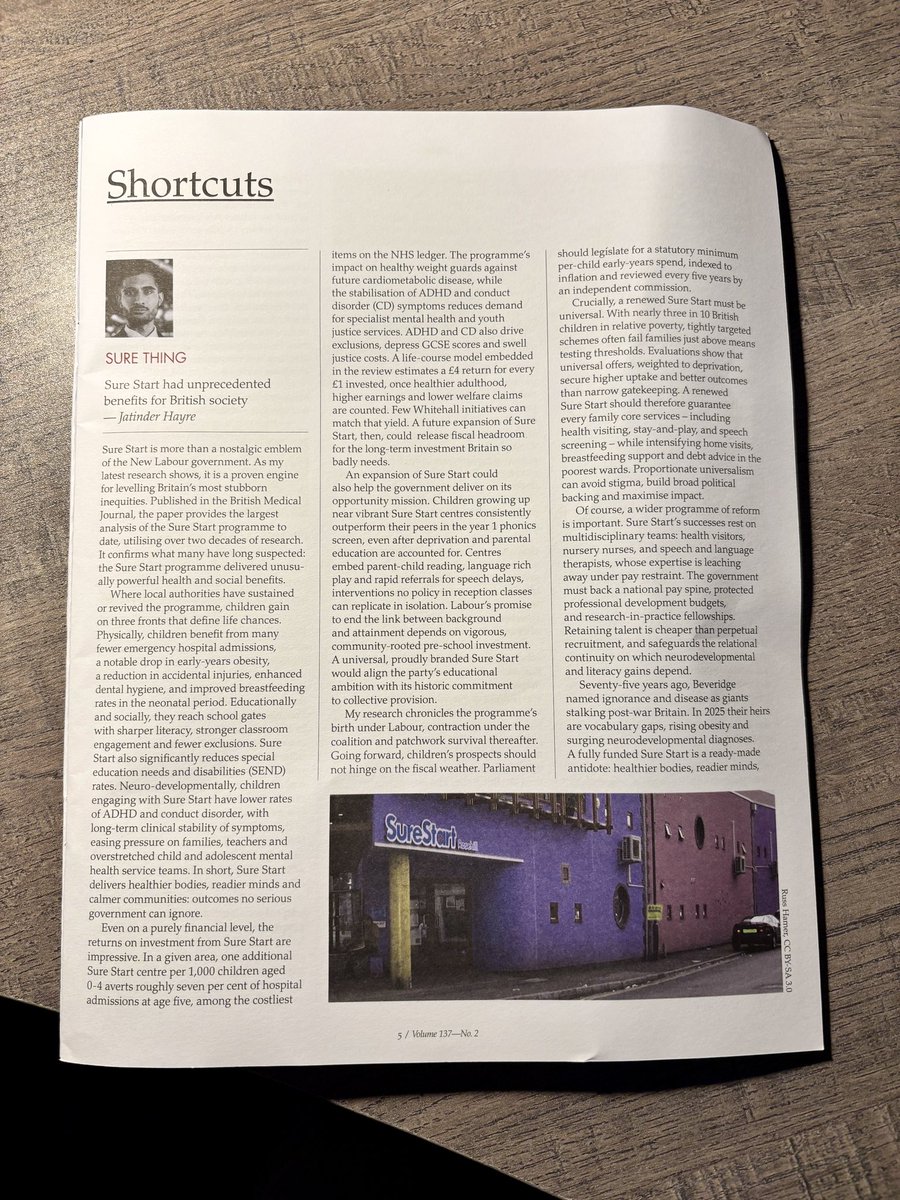 JatinderHayre_'s tweet image. The unprecedented benefit of Sure Start to British Society: my article for the @thefabians ✍🏽
Evidencing unparalleled health and social gains for the most vulnerable children and young people in society, based on our recent paper in @bmj_latest.