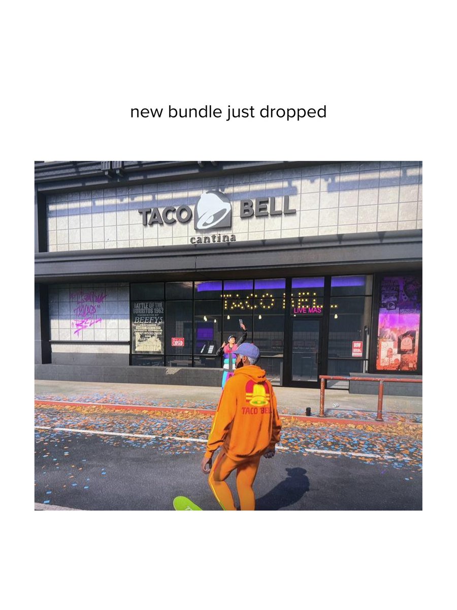 Get the Tony Hawk Pro Skater Bundle exclusively on <a href="/UberEats/">Uber Eats</a> and the Taco Bell app.

Customers who order the Tony Hawk Pro Skater Bundle on Uber Eats will receive a code to redeem in-game Taco Bell-branded skins and cosmetics.