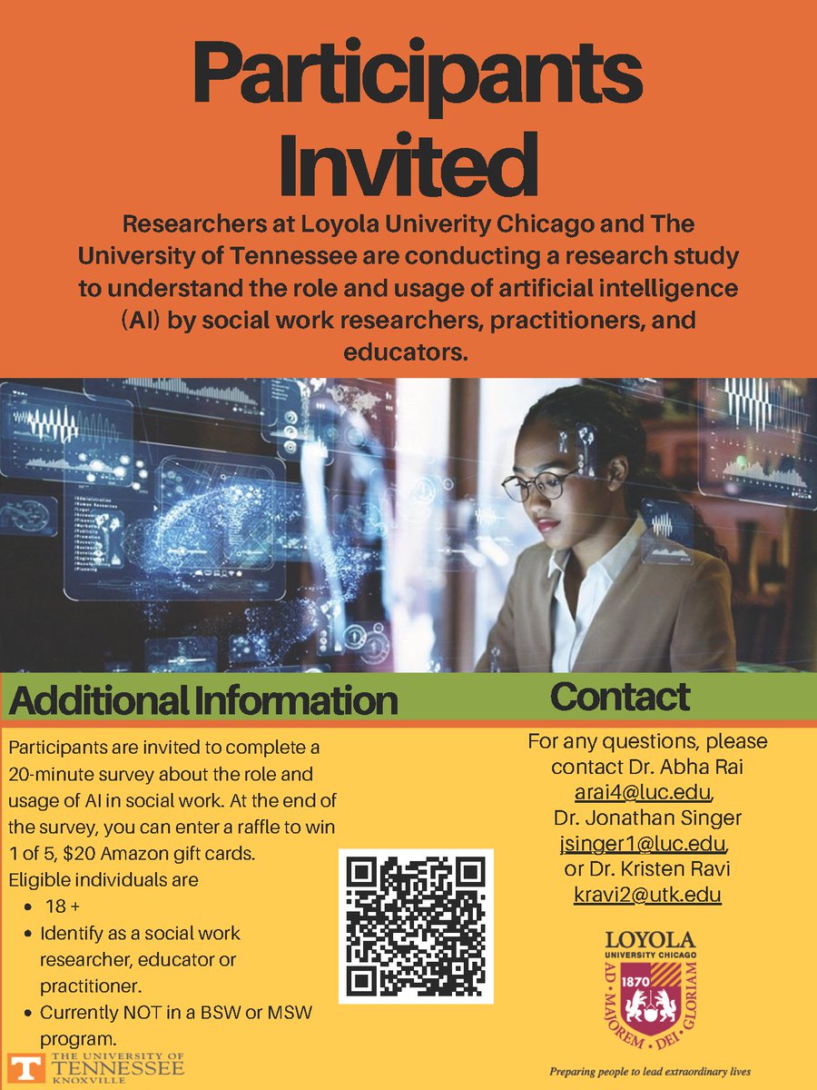 socworkpodcast's tweet photo. Social workers - please take a minute to complete this survey on the role and usage of artificial intelligence (AI) by social work researchers, practitioners and educators. Pls share with your networks. TYIA
Survey link: https://t.co/CcvcI5iwLf
#SWTech @drabharai1 https://t.co/dJLoijutJu