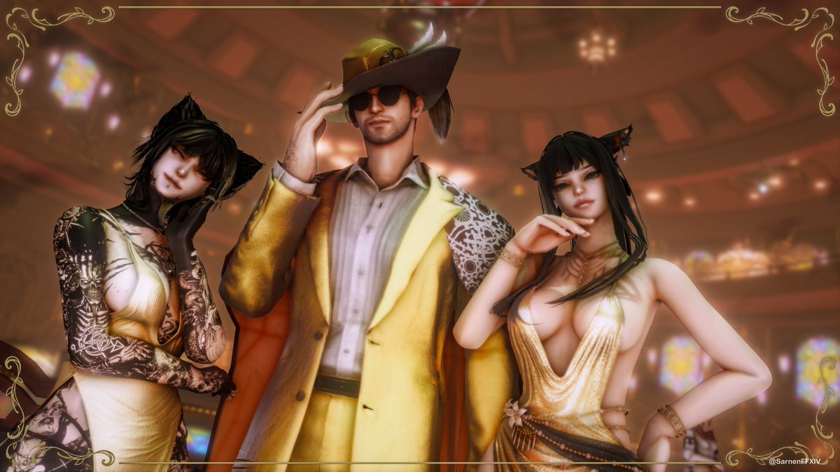 SarnenFFXIV's tweet image. A golden idol at #luckynight (w/ @FillaneXIV @kitty_kaisa)
 #ffxivgpose