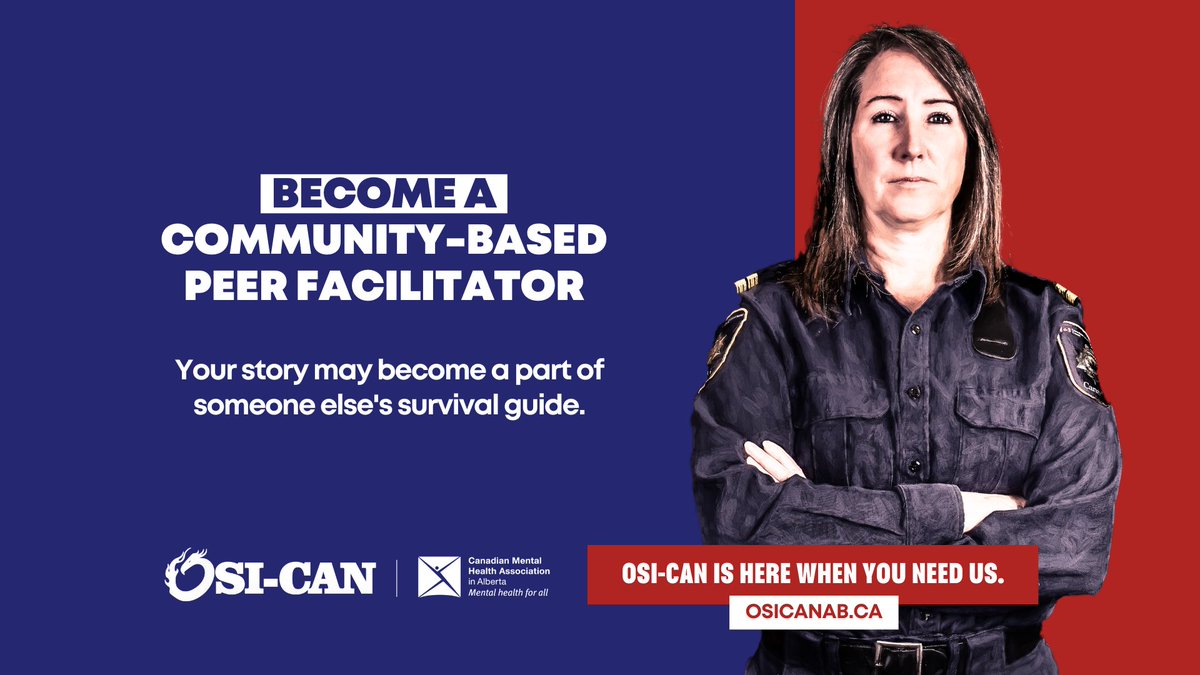 CMHA_AB (@cmha_ab) on Twitter photo Are you a first responder interested in supporting other frontline workers struggling with a mental health concern? Become a Peer Facilitator with OSI-CAN Alberta.
To learn about the process, contact our Provincial Service Coordinator at JTrenholm@osi-can-ab.ca. Are you a first responder interested in supporting other frontline workers struggling with a mental health concern? Become a Peer Facilitator with OSI-CAN Alberta.
To learn about the process, contact our Provincial Service Coordinator at JTrenholm@osi-can-ab.ca.