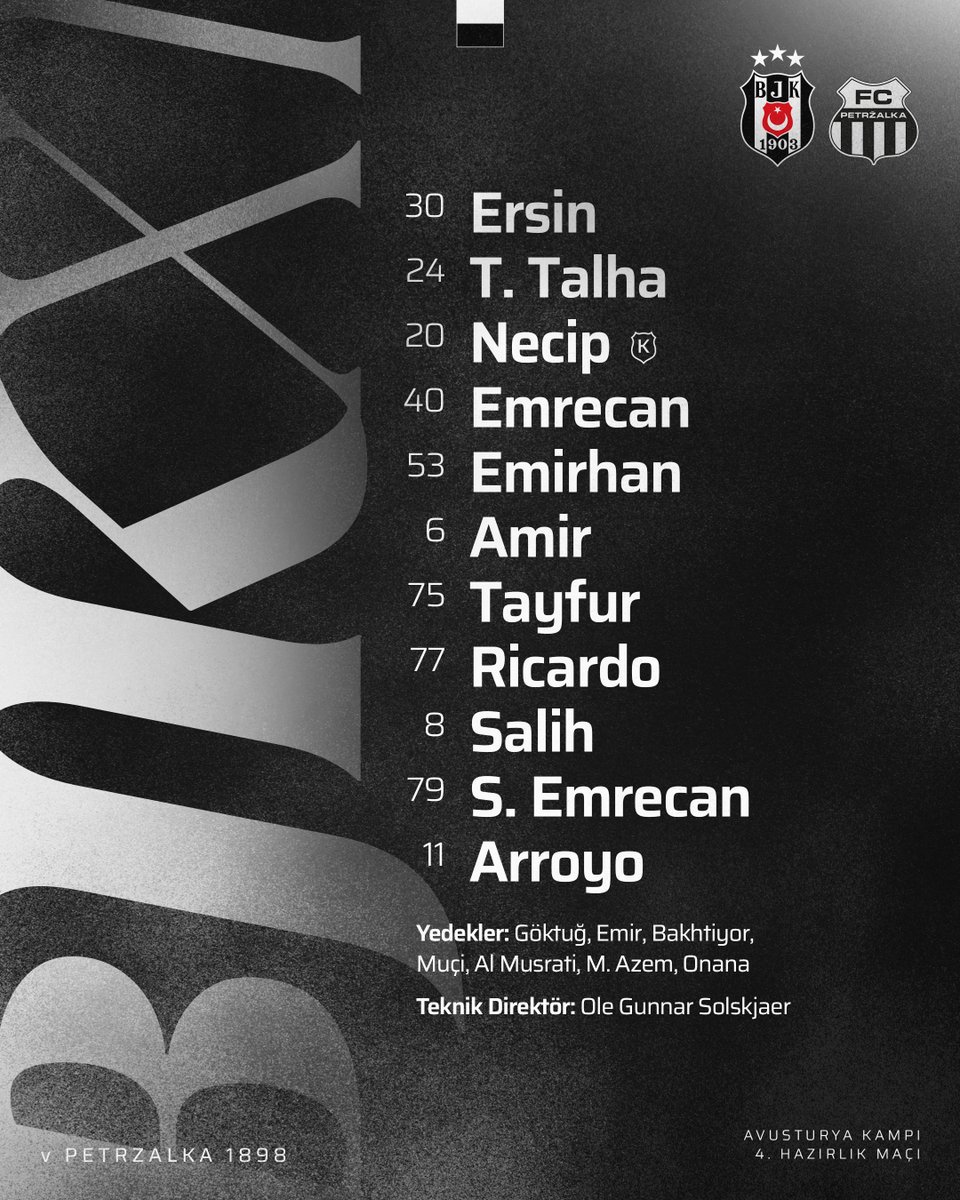 Besiktas's tweet photo. 📋✅ İlk 11'imiz!

🆚 Petrzalka https://t.co/iaBRywZrPG
