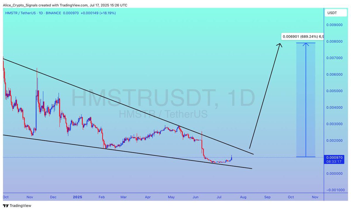 Allice_Crypto's tweet photo. $HMSTR

UPDATE

#HMSTR is making the falling wedge pattern. Looking for breakout. After this breakout expecting 600%+ gain here ✍🏻

#HMSTRUSDT #HMSTRBTC #BTC #Bitcoin #Crypto https://t.co/b3rFaymoB6