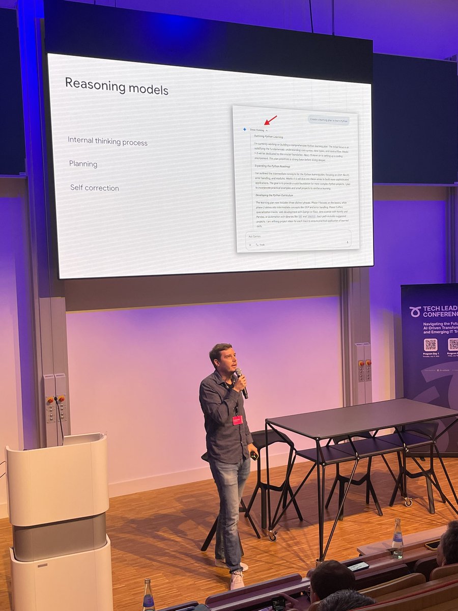 nele_lea's tweet image. A good overview how we came from Machine Learning to Agentic AI systems and the components we need to built them by @patloeber from @googleaidevs
Tech Leadership Conference @HPI_DSchool