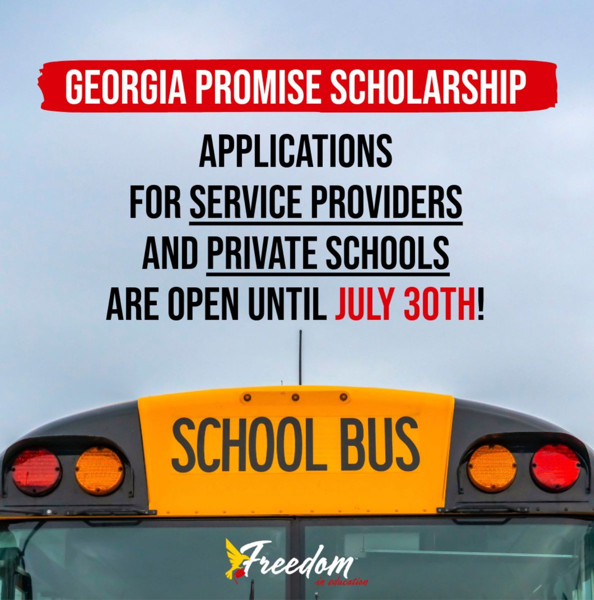Freedom_in_Ed's tweet image. 🎓 Georgia families — YOUR choice, YOUR future!
The Promise Scholarship deadline is July 30th 🗓️
This is your chance to take control of your child’s education with funding that follows your choice — private school, homeschool, tutoring & more! 💡