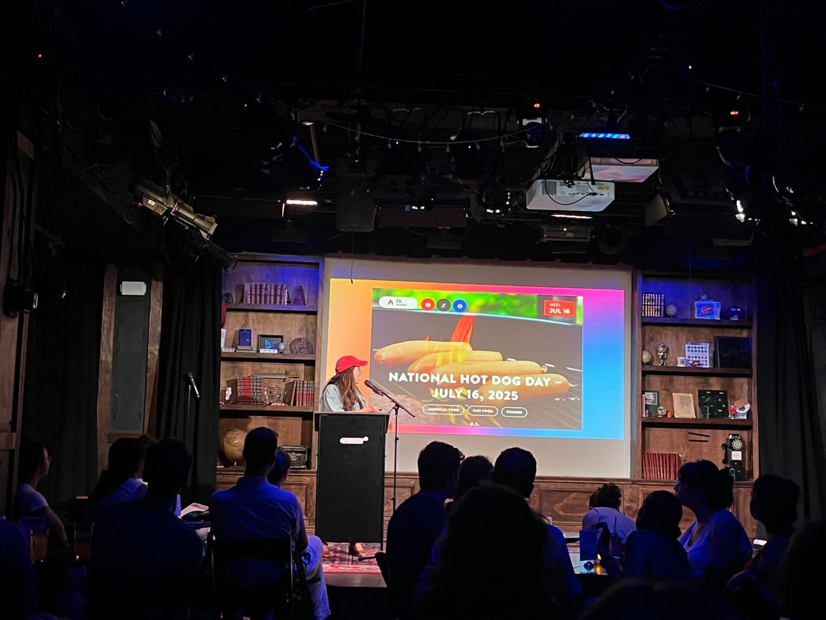 WestWingWriters's tweet photo. It was SpeakEasy, it was National Hot Dog Day, it was an evening for the ages! 🌭

Thank you to host extraordinaire Sarah Gruen, to our incredible performers (including WWWer Chris Fox!), and to everyone who joined us at @caveatnyc last night! See you on October 14th 😁 https://t.co/8vLcjeJNin