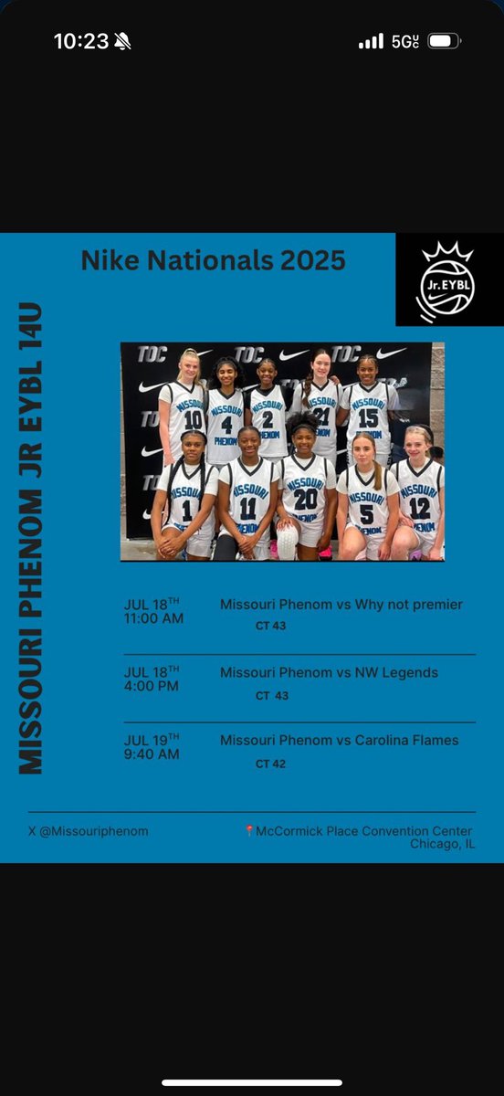 Daylin Douglas (@daylindouglas) on Twitter photo My team is ready play hard in Chicago! Here’s our schedule!! <a href="/NikeGirlsEYBL/">Nike Girls EYBL</a> <a href="/MissouriPhenom/">Phenom Basketball</a> My team is ready play hard in Chicago! Here’s our schedule!! <a href="/NikeGirlsEYBL/">Nike Girls EYBL</a> <a href="/MissouriPhenom/">Phenom Basketball</a>