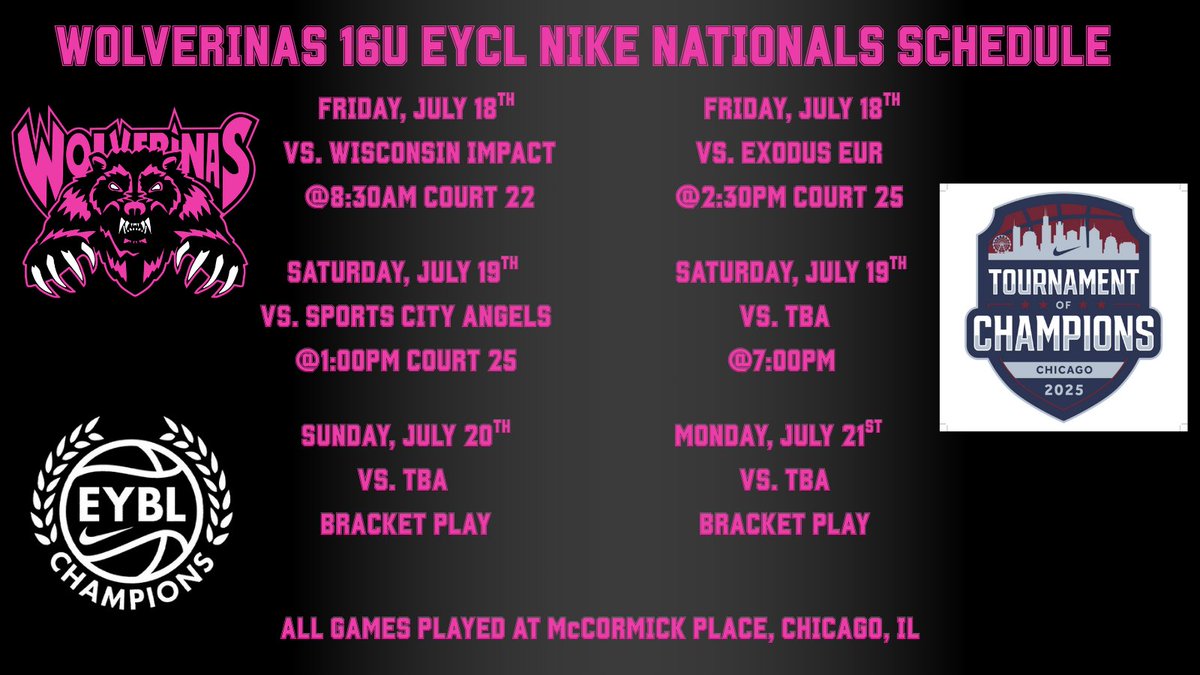 Wolverinas Basketball 2027 (@wolverinas2027) on Twitter photo Wolverinas 16U are back at it this weekend in Chicago at EYCL Nike Nationals after going 4-1 in Champions League play in Las Vegas!
<a href="/quinn_sigal0/">quinn sigal</a> <a href="/K_Meehan13/">Katie Meehan</a> <a href="/alyssa_borzych/">Alyssa Borzych</a> <a href="/IrisJordan_/">Iris Jordan 2027</a> <a href="/LilyRichmond08/">Lily Richmond</a> <a href="/avagarcia33/">Ava Garcia</a> <a href="/BellieB09/">Bellie Koldoff</a> <a href="/AddisonLeonard_/">Addison Leonard</a> <a href="/pgh_lisa/">PrepGirlsHoopsLisa</a> Wolverinas 16U are back at it this weekend in Chicago at EYCL Nike Nationals after going 4-1 in Champions League play in Las Vegas!
<a href="/quinn_sigal0/">quinn sigal</a> <a href="/K_Meehan13/">Katie Meehan</a> <a href="/alyssa_borzych/">Alyssa Borzych</a> <a href="/IrisJordan_/">Iris Jordan 2027</a> <a href="/LilyRichmond08/">Lily Richmond</a> <a href="/avagarcia33/">Ava Garcia</a> <a href="/BellieB09/">Bellie Koldoff</a> <a href="/AddisonLeonard_/">Addison Leonard</a> <a href="/pgh_lisa/">PrepGirlsHoopsLisa</a>