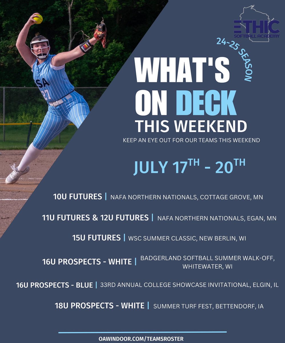 Here’s what’s on deck for this weekend! Good luck ladies!! 💪🥎