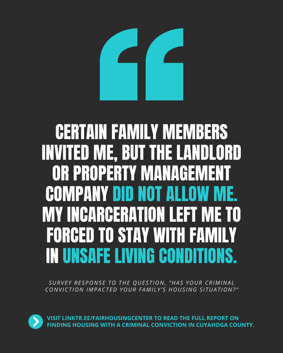 housingcenter's tweet image. We asked residents impacted by criminal conviction records, "Has your criminal conviction impacted your family’s housing situation?"
Read the full report examining experiences of finding housing with a criminal conviction in Cuyahoga County: tinyurl.com/36apvxdu