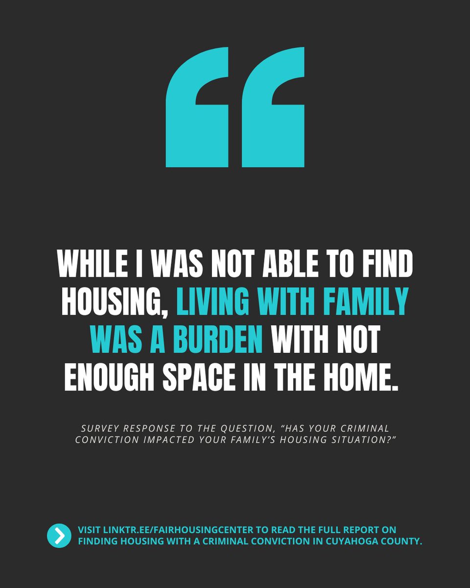 housingcenter's tweet image. We asked residents impacted by criminal conviction records, "Has your criminal conviction impacted your family’s housing situation?"
Read the full report examining experiences of finding housing with a criminal conviction in Cuyahoga County: tinyurl.com/36apvxdu