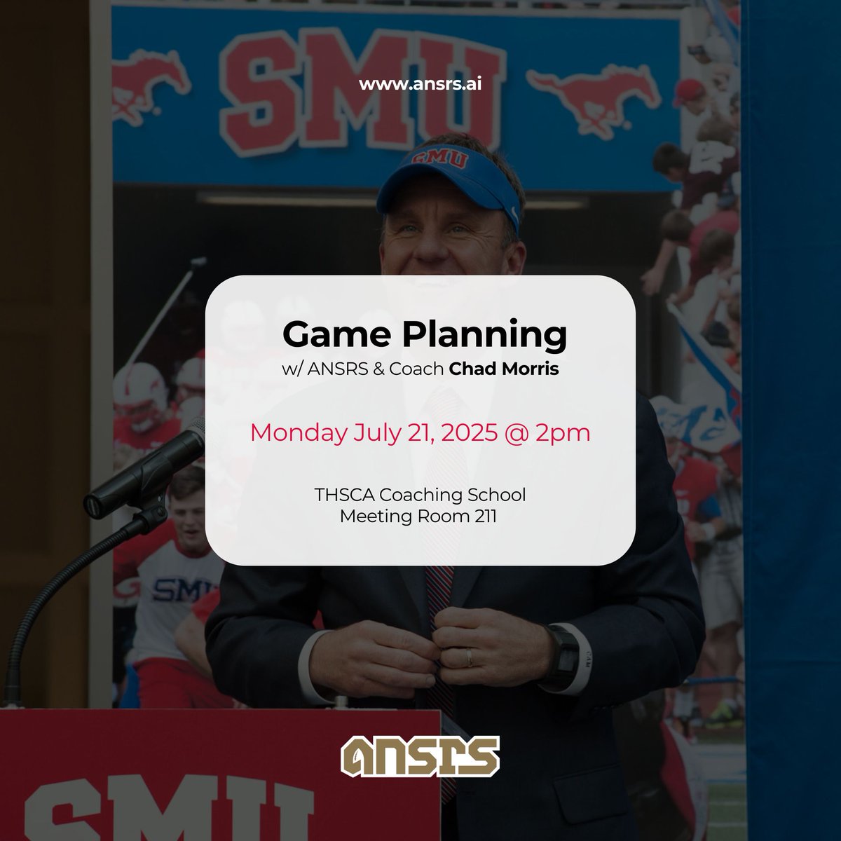 JOIN US for offensive game planning techniques led by former SMU Head Football Coach, Chad Morris <a href="/coachchadmorris/">Chad Morris</a>!🔥

🗓️ Monday July 21, 2025
⏰ 2pm
📍 Trainings: Meeting Room #211
👉 Henry B. Gonzalez Convention Center – San Antonio, Texas <a href="/THSCAcoaches/">THSCA</a> 

🔗: Sign Up HERE⬇️: