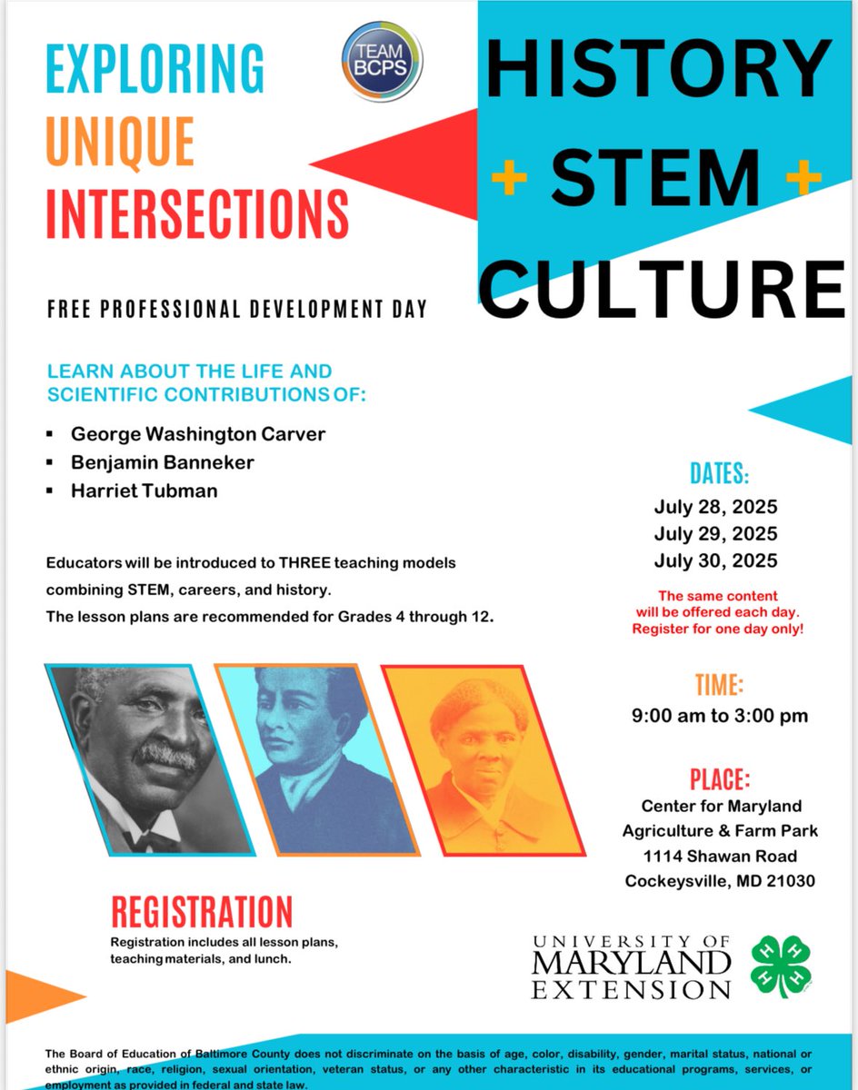 Douglas Handy (he/him) (@dhandybcps) on Twitter photo BCPS educators: Register in KickUp.
Participants get lesson plans, teaching materials, and professional development points! BCPS educators: Register in KickUp.
Participants get lesson plans, teaching materials, and professional development points!