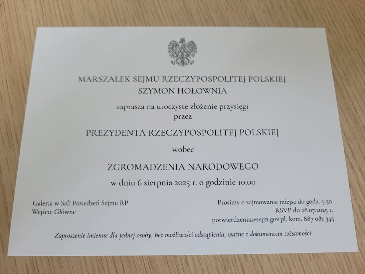 DPawelczykW's tweet image. Przygotowania związane z uroczystością zaprzysiężenia Prezydenta RP @NawrockiKn trwają i wszystko jest na dobrej drodze. Nie ma powodu do niepokoju. Marszałek @szymon_holownia rozsyła zaproszenia. To będzie wspaniała uroczystość!