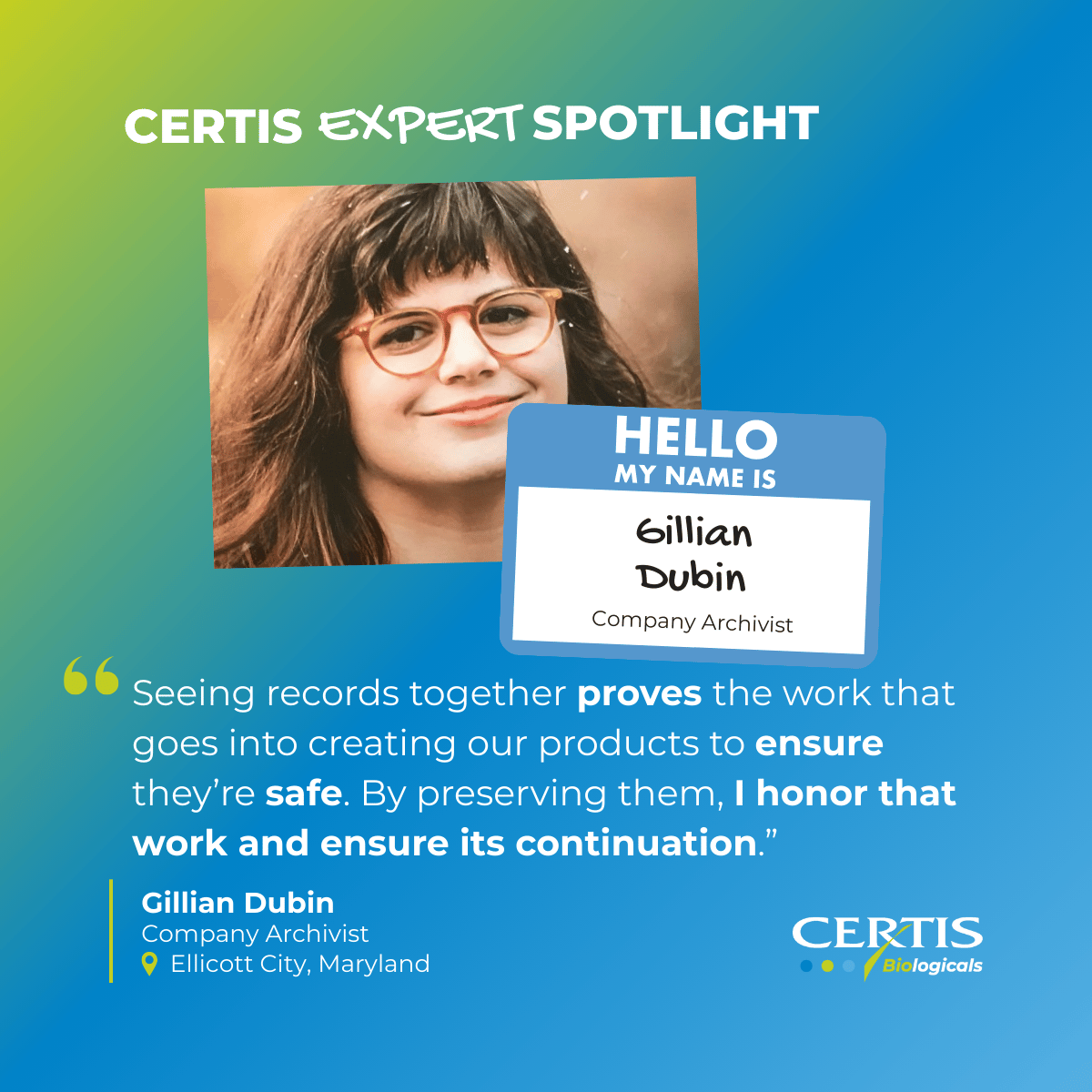 Our #CertisExpertSpotlight features Gillian Dubin, Company Archivist, who helps preserve our past &amp; power our future.
Thanks for all you do, Gillian!
Read more on our site!
#CertisBiologicals #CertisExpertSpotlight #CompanyArchivist #Teamwork #BehindTheScenes #JoinTheLegacy