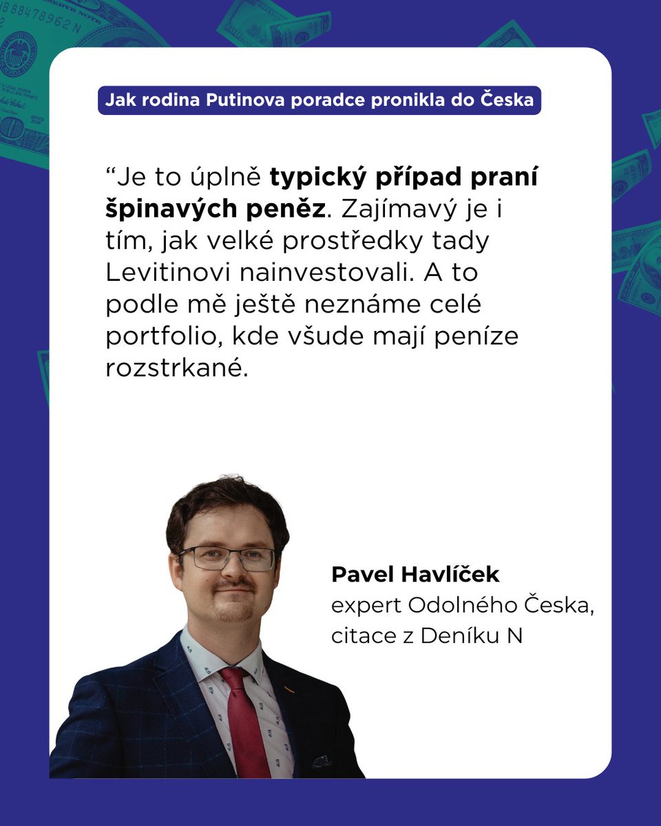 odolnecesko's tweet image. Putinovi blízcí v Česku. Nenápadně – ale za miliony.
Karlovy Vary, luxusní bytový projekt, prázdné obchody. Za investicí stojí rodina jednoho z hlavních poradců Vladimira Putina. Všechno nasvědčuje tomu, že jde o praní špinavých peněz. A nikdo si toho roky nevšiml.
💸 Peníze s…