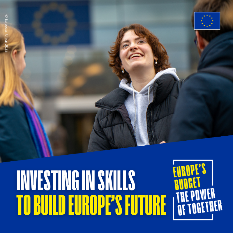 EUErasmusPlus's tweet photo. Erasmus+ is a life-changing programme.  

Thanks to the EU budget, millions of people gain skills, confidence &amp; new opportunities. 

In the future, Erasmus+ will be as inclusive as ever towards people with fewer opportunities.
  
Let’s make that future a reality for everyone.