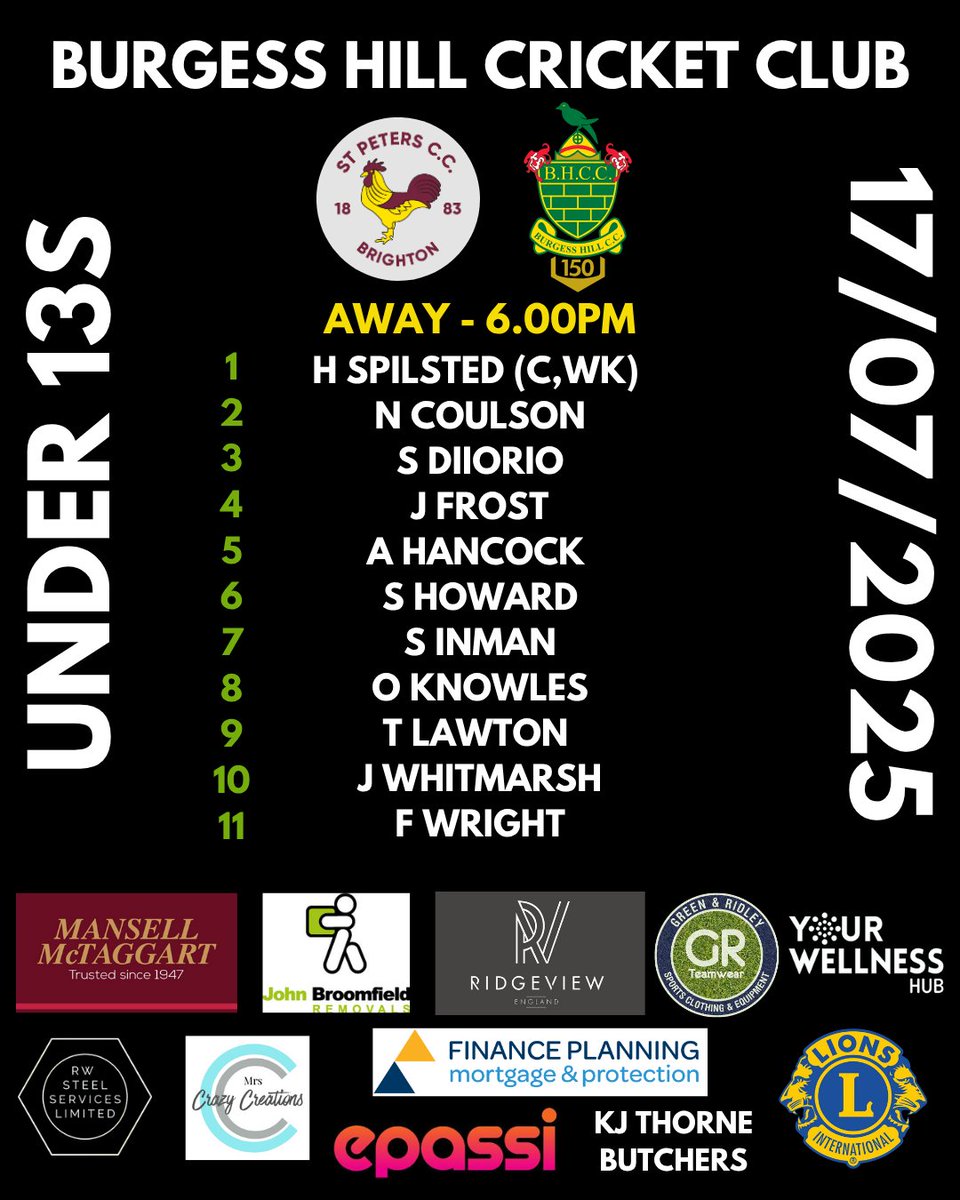 The Under 13s are off to St Peters this evening for their final league game of the year 🏏

'Mon The Hill!

#Cricket #BurgessHill #Sussex #SussexCricket