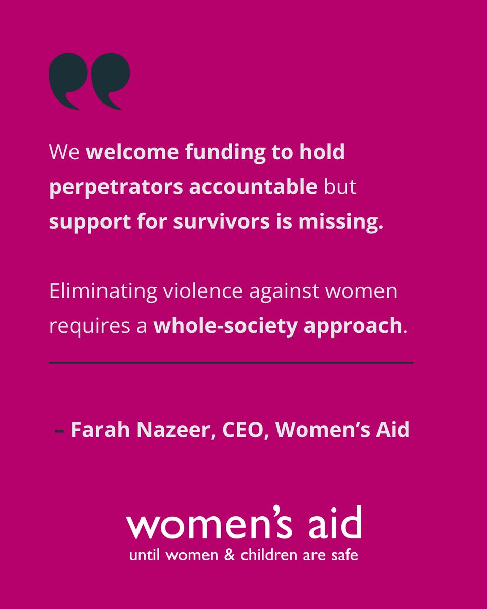 womensaid's tweet image. We welcome action on perpetrators, but call out the lack of funding for frontline services that support women and children when they need it most.

With the new VAWG strategy due in September, we urge the Government to listen, invest, and act.