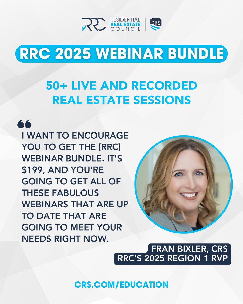Finding time for professional development between showings and client meetings? The RRC 2025 Webinar Bundle delivers essential industry knowledge in convenient 60-minute sessions you can access anytime, anywhere. 💻📱 Get started: bit.ly/4gs1tdl 📈🏡 #CRSMeansBusiness