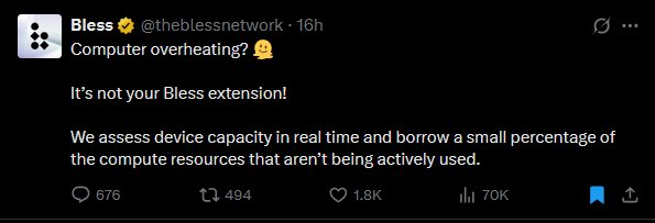 KhanIsrar324093's tweet photo. Think your PC is overheating because of the @theblessnetwork extension?
π₯ It's not.
Bless only uses idle power and monitors usage in real time.
Your PCβs safe. Your impact? Powerful. πͺπ
#FUDbuster #BlessNetwork #Web3Truth https://t.co/4U0rMn3Odp