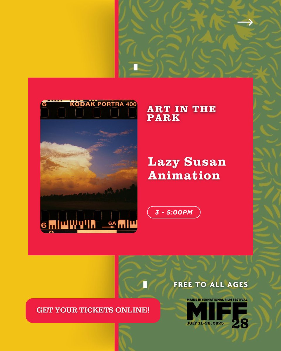 mainefilmcenter's tweet image. Place, memory, and healing shape today’s @MIFFMaine films.
Night Moves—1pm
Short Films by Huey + Q+A—3pm
Walk With Me + Q+A—6pm
PLUS 🎨 Art in the Park—3–5pm
🎟 Grab your tickets for today's films: bit.ly/4luzsVm
#MIFF28 #Huey #HeidiLevitt #ArtInThePark