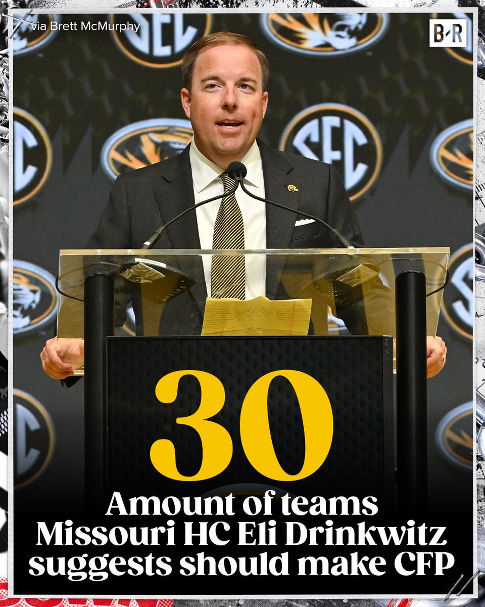 BR_CFB's tweet image. Missouri HC Eli Drinkwitz proposes 30 teams should make the CFP
What is the perfect amount of teams in your opinion? 🤔
(via @Brett_McMurphy)