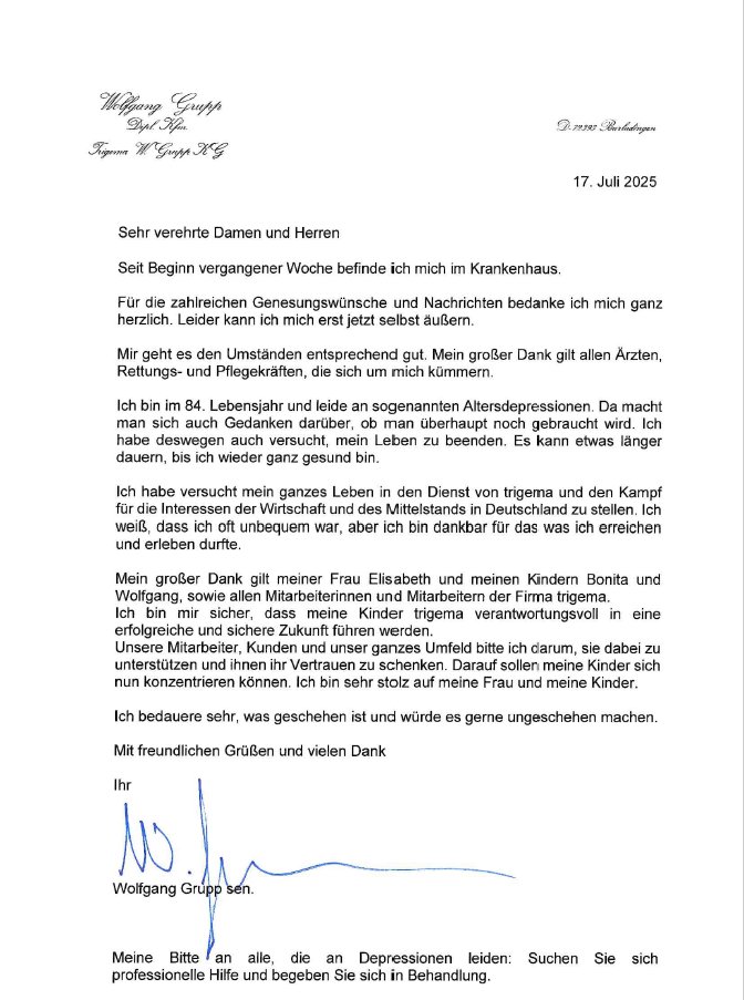 Deal2Happy's tweet image. Mit fehlen die Worte 🥹🥹🥹

Seine Lebensleistung allein schon ist extrem  beachtlich und recht einmalig. 
Aber dieser Brief setzt noch einen drauf. 
Man kann seinen Hut gar nicht weit genug ziehen für diese Worte. 
Respekt Respekt Respekt !!!
#Trigema #Grupp