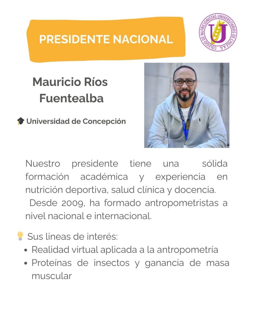 nutrichile's tweet image. ¡🎉 Conoce a nuestro Presidente Nacional! 🎉  
👉 Mauricio Ríos Fuentealba 
🎓 Universidad de Concepción 
💪 Experto en nutrición deportiva, salud clínica y docencia 
🌎 Formador de antropometristas a nivel nacional e internacional desde 2009!
#colegiodenutricionistas