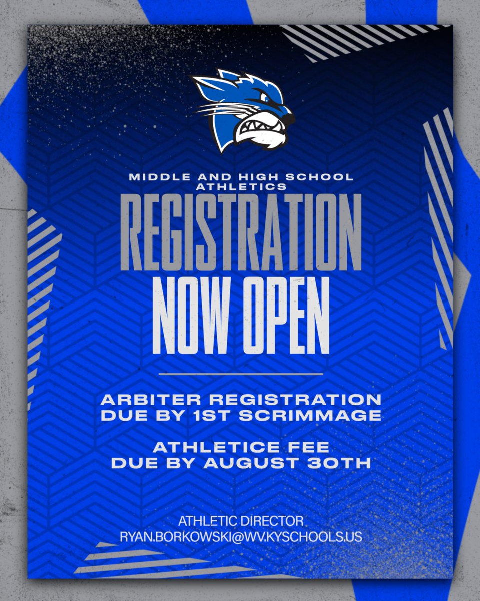 Ready to register your Fall Athlete? These 2 items are needed. Arbiter Registration: students.arbitersports.com/walton-verona-…

and Athletic Fee: public.eventlink.com/registrations?…