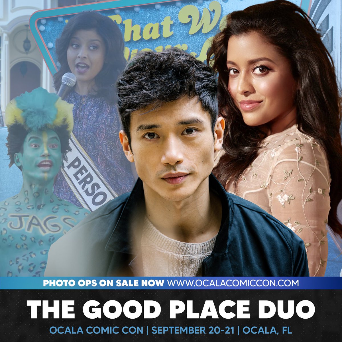 OcalaComicCon's tweet image. Photo Ops are now available for the September 20-21, 2205 Ocala Comic Con! Get your picture taken with stars from #TheGoodPlace! Manny Jacinto & Tiya Sircar will be attending!
📷 Purchase your photo op today: ocalacomiccon.com