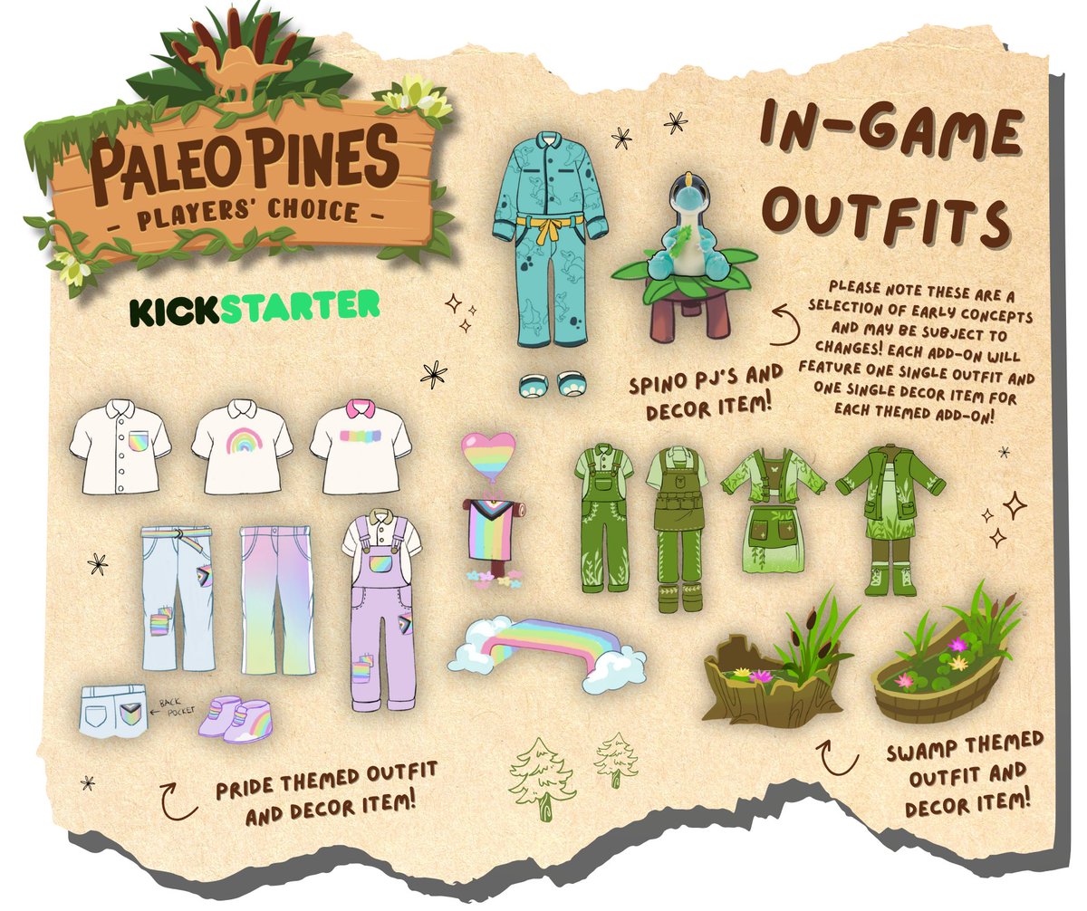 PaleoPines's tweet image. These are simply too gorgeous to not share with you all! ๐ Our concept artist Elain has well and truly blown us away with these outfit concepts! Want to get your player into one of these? Add your desired add-on onto your pledge via our Kickstarter! bit.ly/3HlOPzZ