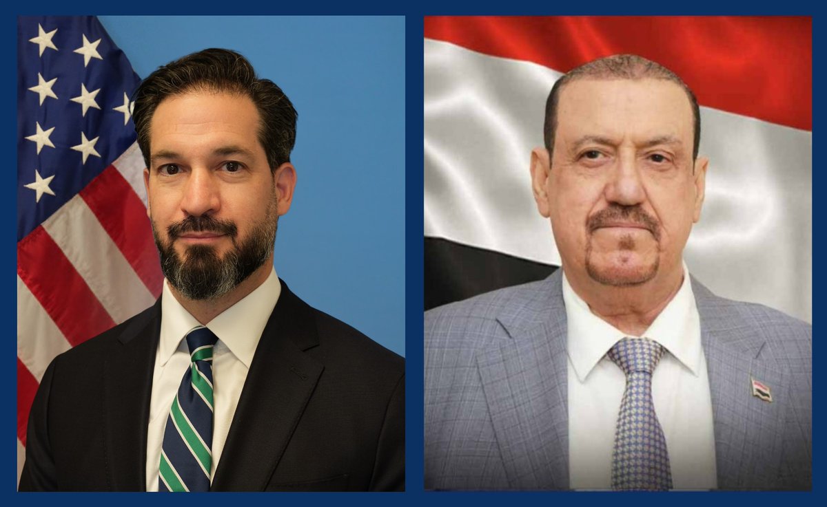 USEmbassyYemen's tweet image. In a meeting with Parliament Speaker Sultan al-Barakani, Chargé d'Affaires Peccia agreed with Barakani that it was important for the Yemeni Parliament to convene in Aden to fulfill its critical budgetary and government oversight roles. The Speaker and Chargé also discussed the…