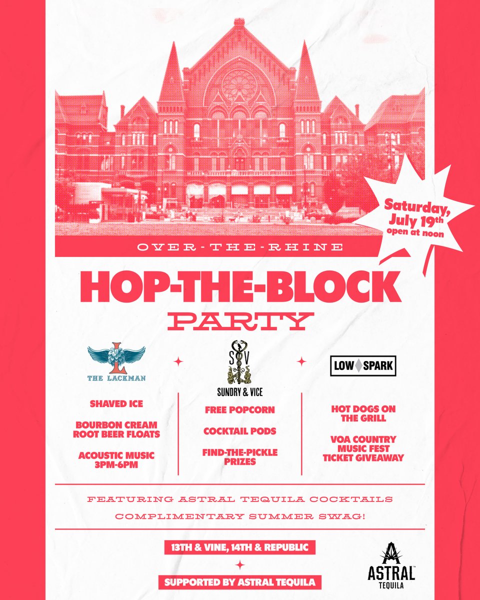 🌭 Hot dogs, tequila, and VOACMF tickets on the line! We’re throwin’ down for a Hop-the-Block party with Sundry &amp; Vice and The Lackman this Saturday 🎉

📍 Find us at Low Spark for grilled goodies and a VOA Country Music Fest giveaway! Bar open at noon - don’t miss it!