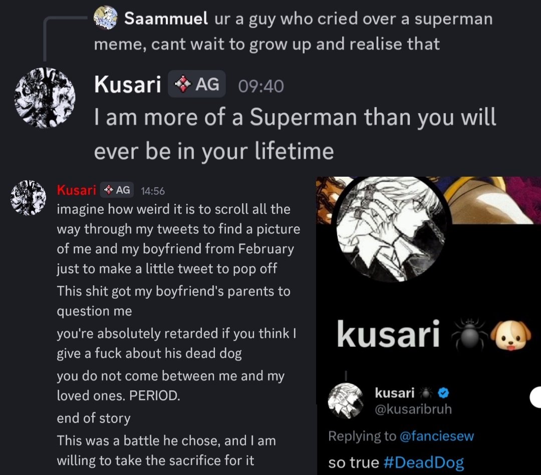 Saammuel's tweet image. Kusari, I don't recall the scene where Superman makes fun of a dead dog several times.