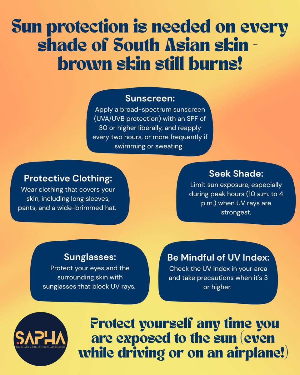 SAPHAinfo's tweet image. Did you know that even darker-complexioned individuals are at risk of developing skin cancer? 🤯 Skin cancer is the most common type of cancer, but also one of the most preventable. Make sure to use sun protection anytime the UV index is above 3! 🌞