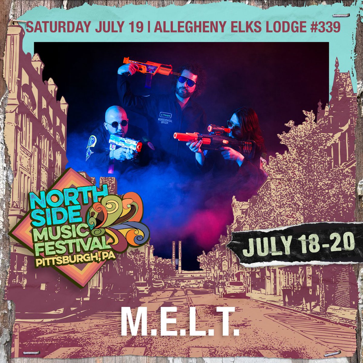 M.E.L.T. (@abandcalledmelt) on Twitter photo This Saturday, July 19th, the flight crew will triumphantly return to the <a href="/NSideMusicFest/">NorthsideMusicFestival</a> to establish a multidimensional laboratory on the flight deck of the <a href="/DVERADIO/">102.5 WDVE</a> stage at the Allegheny Elks Lodge. This Saturday, July 19th, the flight crew will triumphantly return to the <a href="/NSideMusicFest/">NorthsideMusicFestival</a> to establish a multidimensional laboratory on the flight deck of the <a href="/DVERADIO/">102.5 WDVE</a> stage at the Allegheny Elks Lodge.