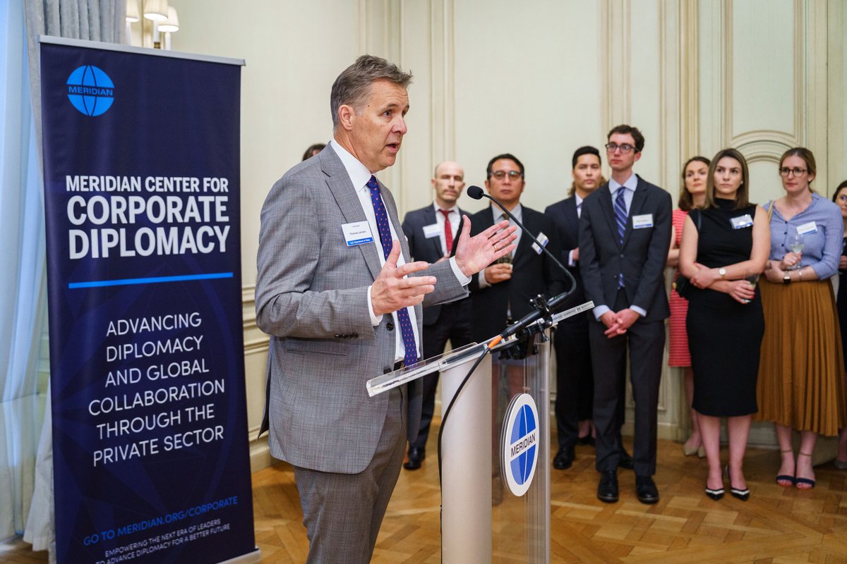 MeridianIntl's tweet image. Economic &amp;amp; trade counselors are key to global commerce. At our 7th annual reception, we gathered 100+ attachés, U.S. officials &amp;amp; business leaders to strengthen networks that drive trade &amp;amp; investment. Remarks by @StateDept’s Thomas Lersten &amp;amp; @HP’s @BMasalosalo spotlighted…