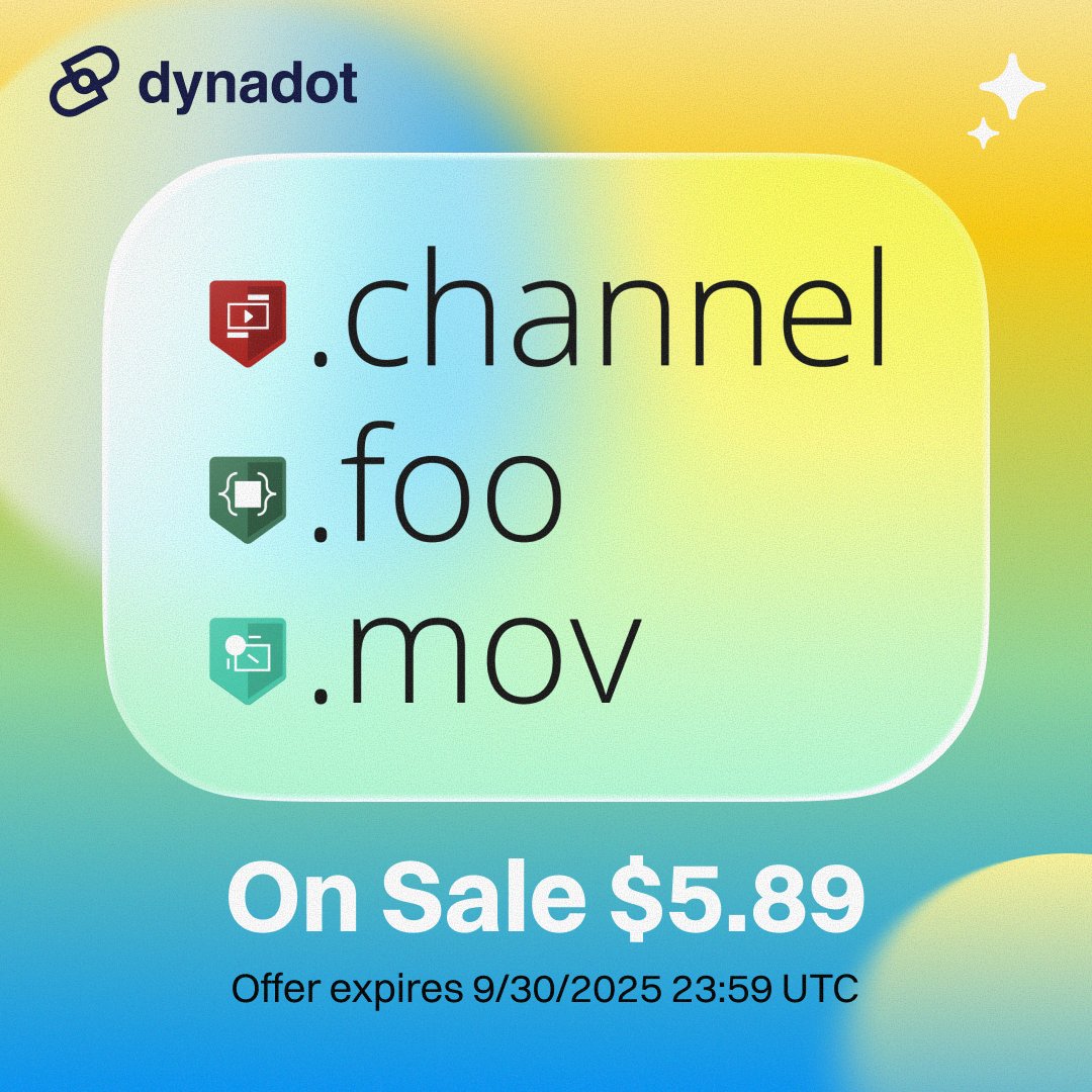 Create, code, or stream with the perfect domain. 🎥 Get .channel, .foo, and .mov for just $5.89, on sale now through 9/30!

Explore more unique TLDs perfect for devs, creators, and innovators 👉 dyna.me/xKfbeY8