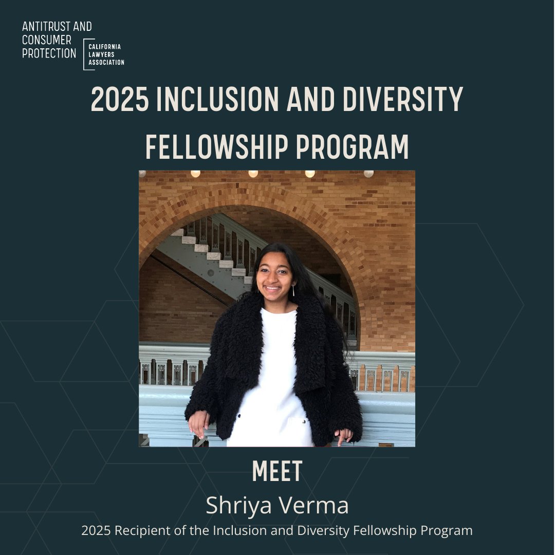 CLAAntitrust's tweet image. 🎉 Congratulations to the 2025 Inclusion &amp;amp; Diversity Fellowship Recipients! 🎉
Meet Shriya Verma, a 1L at the University of California, Berkeley School of Law, and one of this year’s fellows! 📚⚖️

📽️ Watch Shirya&apos;s story: youtube.com/watch?v=Vl3-uH…