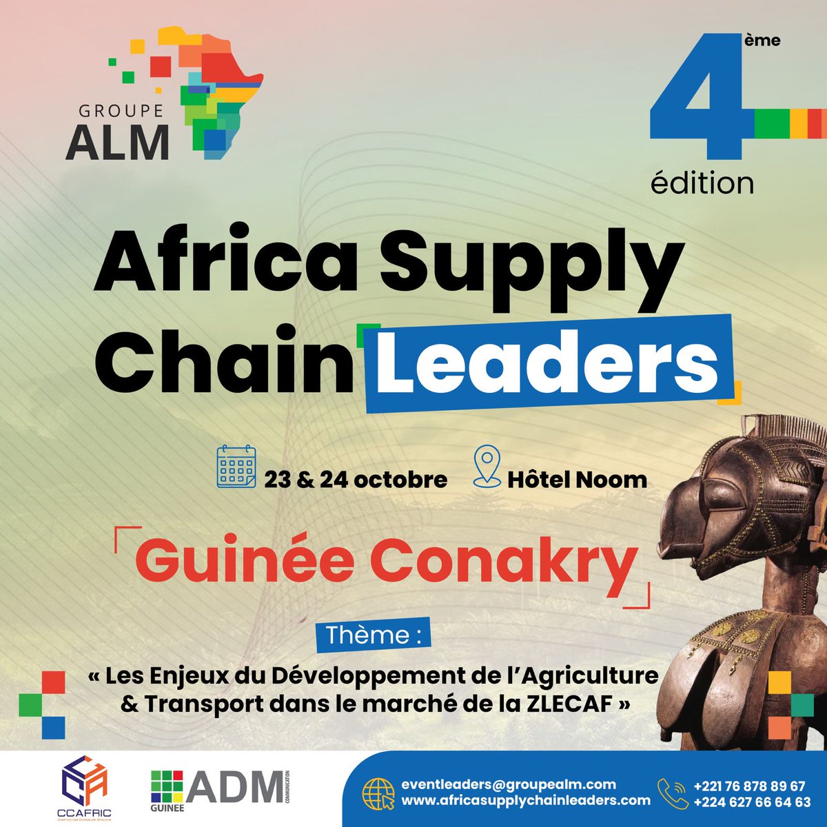 📅 Rendez-vous du 23 &amp; 24 Octobre à Conakry pour discuter des Problématiques de la Supply Chain dans le domaine de l'Agriculture et du Transport en Afrique.

📍 Inscrivez-vous maintenant sur ce lien pour participer : africasupplychainleaders.com/inscription-ex…

#logistics #supplychain #agriculture