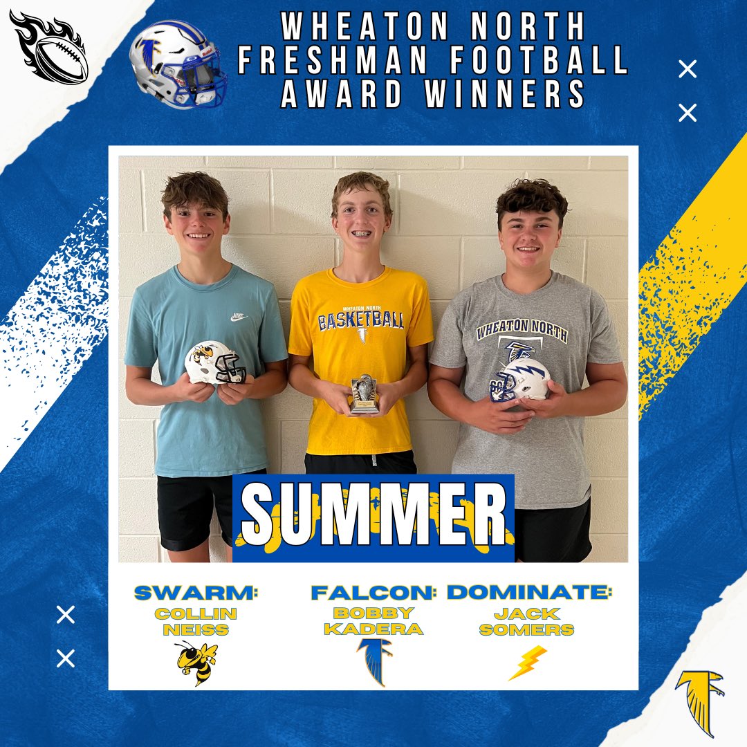 Congratulations to our summer week 2 award winners! The Swarm, Falcon, and Dominate awards are earned through exemplifying the values of Defense (#Swarm), Offense (#Dominate), and the program (#Falcon). #WeAreNorth