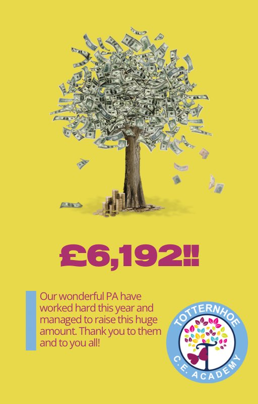 "HUGE thank you to everyone who supported our fundraising efforts this past year! We've raised over £6000 for the school PA, which will make a real difference for our children. Your generosity and enthusiasm are amazing! 🙏🎉"