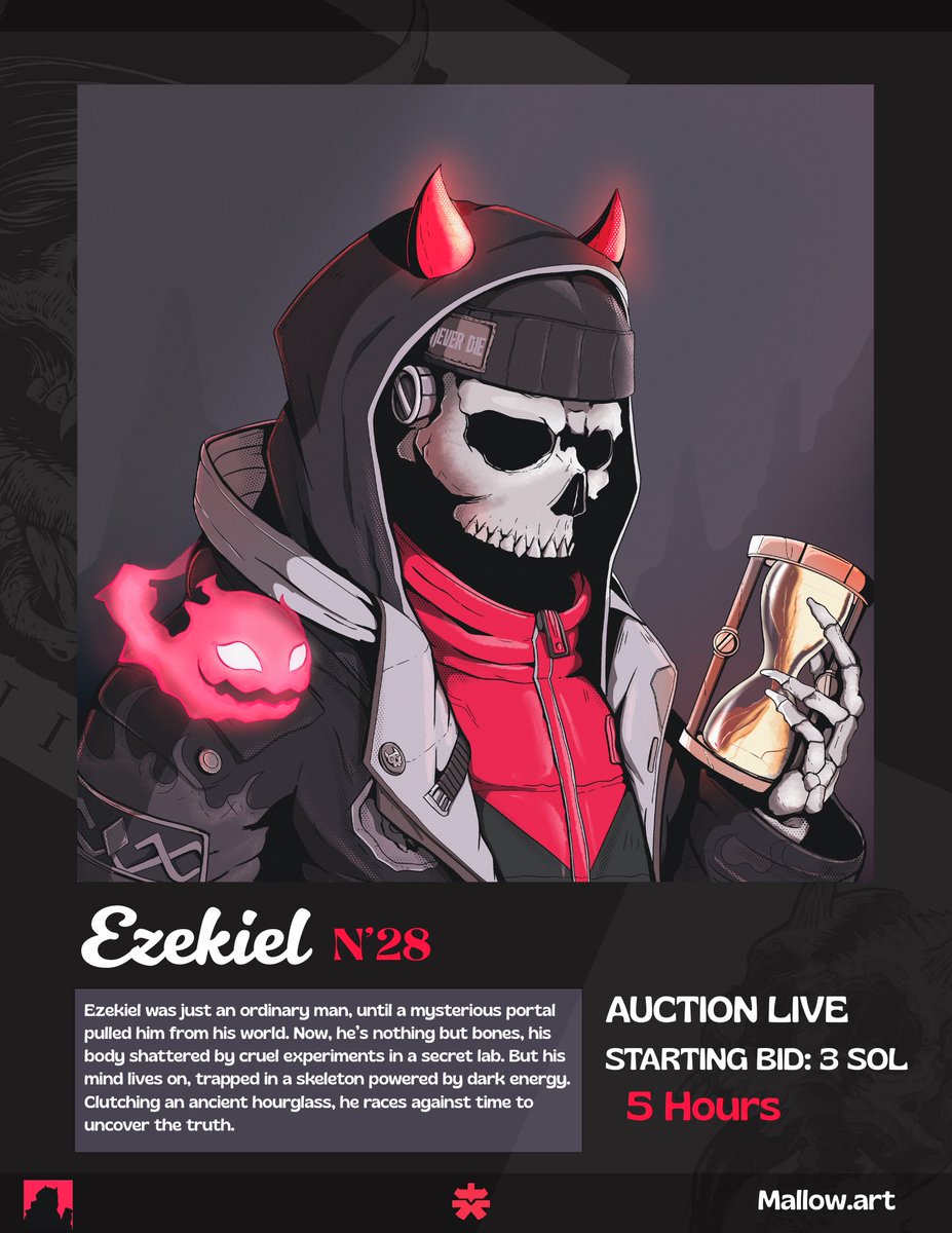AUCTION UPDATE 🟥

Ezekiel on <a href="/mallowdotart/">mallow</a> 
Starting bid: 3 SOL 
5 hours remaining 🚨