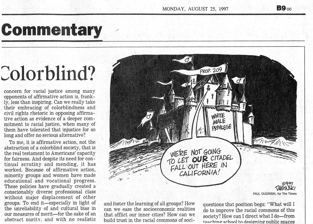 #TBThursday This ran in the L.A. Times in August 1997 with an opinion piece by Claude Steele, a professor at Stanford. The Citadel, in Charleston, S.C., was in the forefront of sexual politics in America that year. Prop. 209, which passed in 1996, banned affirmative action.