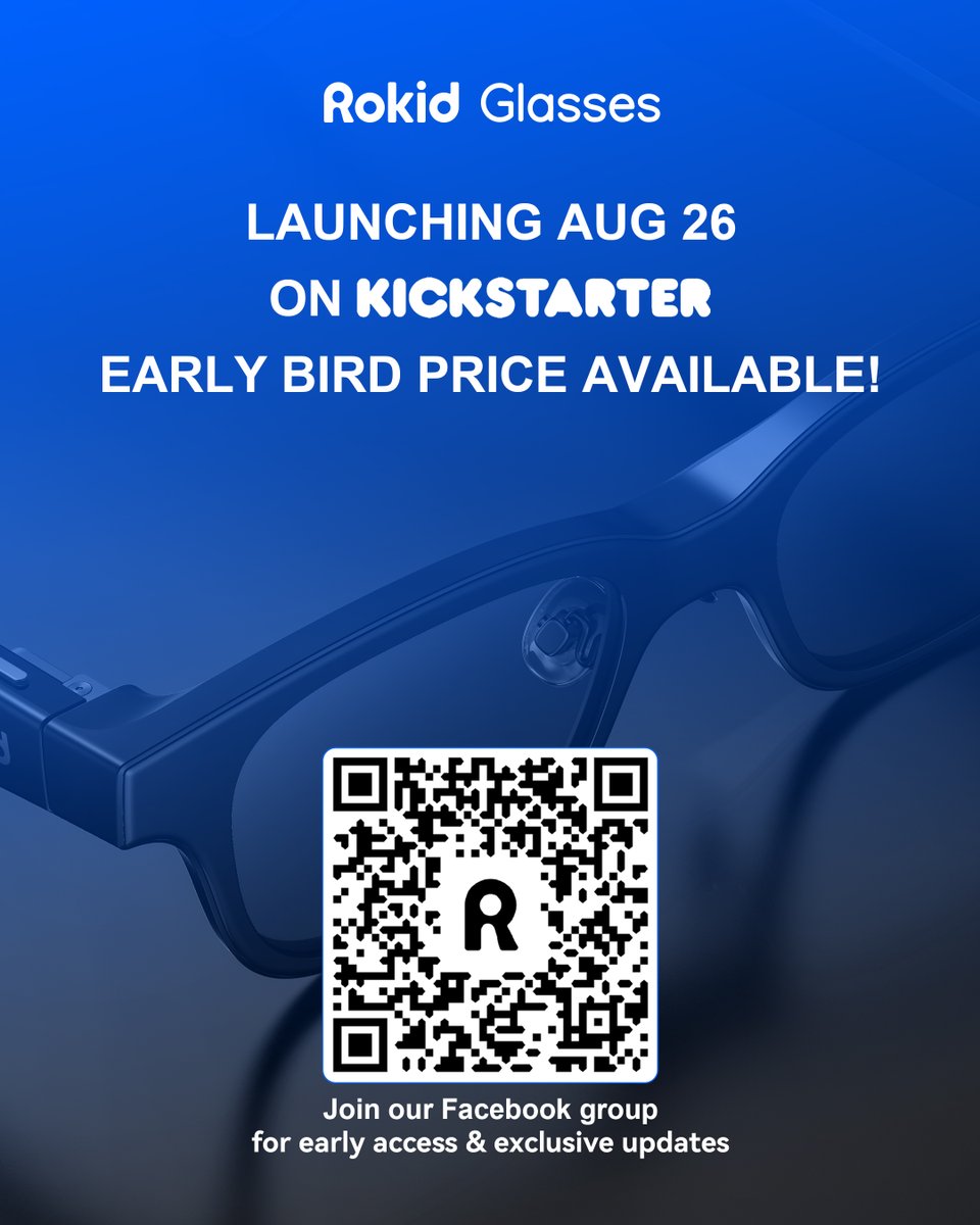 🚀 Get Early Access!
The Rokid Glasses Pre-Sale launches August 26 on Kickstarter! 🎉
💎 Exclusive perks
🆕 First-hand updates
📣 All in our official Facebook community!

👉 Join now: facebook.com/groups/1463071…

# Rokid # ARglasses # KickstarterLaunch # TechCommunity # EarlyAccess